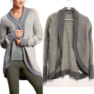 ATHLETA Sierra Wrap Cream Ivory Grey Striped Open WOOL CASHMERE Cardigan Sweater